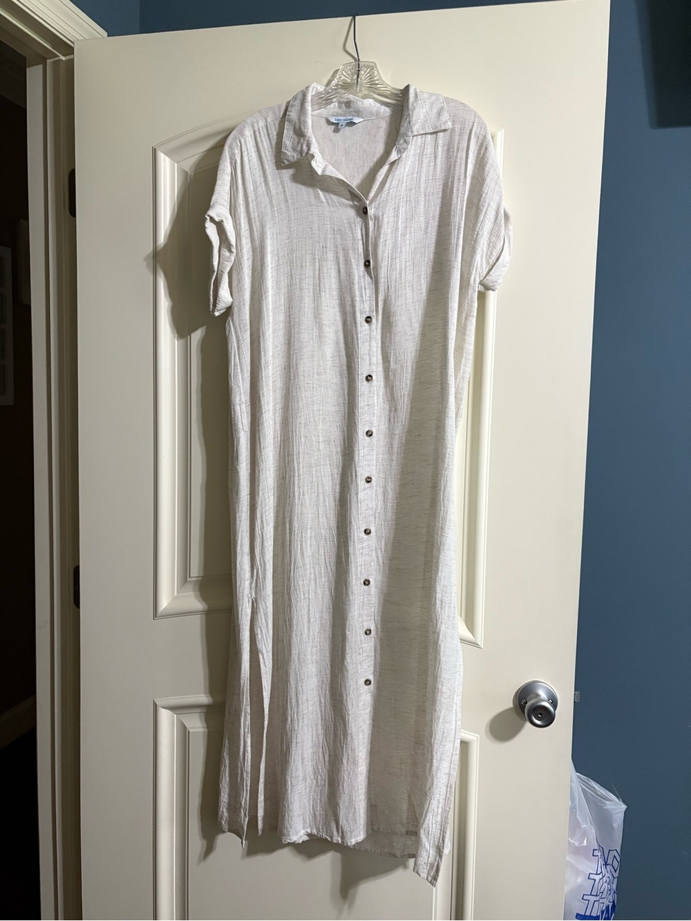 blue island Cream Button-Front Maxi Shirt Dress